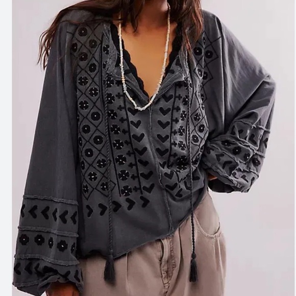 NWOT Free People Savannah Embroidered Top Size XS